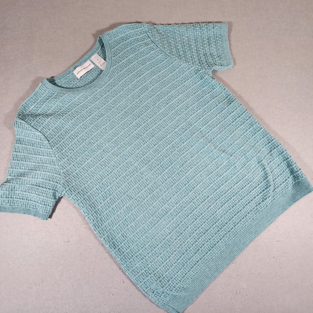 Alfred Dunner Blue Knit Short Sleeve Vertical Cable Knit Blue Green Shirt 1x